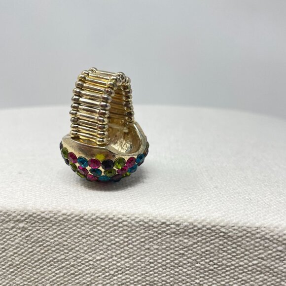 Rainbow‎ Multicolor Disco Ball Cocktail Ring Stretch Band Gold-Tone - Picture 4 of 10